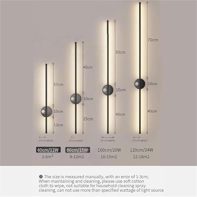 LED Long Strip Wall Lights with Motion Sensor Wall Lamp 3000K/4000K/6000K Wall Modern Simple Aluminum Mounted Indoor Bedside Decoration Light Living Room(Gold Warm Light,60cm)
