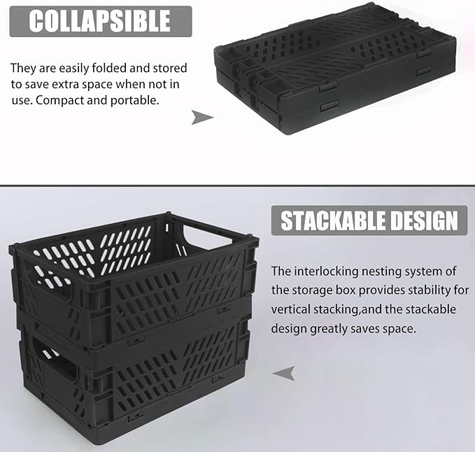Tixill 2-Pack Mini Foldable Plastic Storage Box Mini Plastic Baskets for Organizing and Storage for Home Kitchen Bedroom Bathroom Office. (Black, 9.8x6.5x3.8)