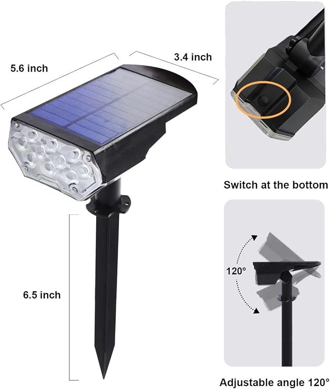 1 Pack Solar Spot Lights Outdoor Waterproof, 20 LEDs Bright Landscape Spotlights Dusk to Dawn, Cool White Adjustable Uplights for Yard Tree House Garden Wall Pathway, IP65