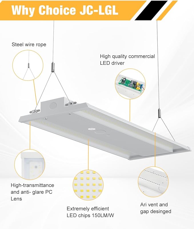 LED Linear High Bay Light, 210W LED High Bay Shop Lights Fixture, Compatible with Industrial 120-277V, 31500LM LED Linear High Bay Light for Shop Garage Warehouse, UL Complied