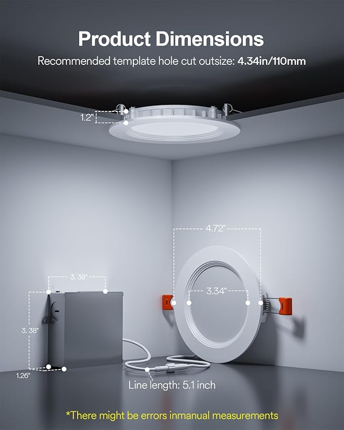 Lumary Smart Recessed Lighting 4 Inch, RGBWW Led Ceiling Downlight 9W, Canless with J-Box, Ultra-Thin & Anti-Glare Trim, Compatible with Alexa/Google/BT Remote(Not Included) 1PACK