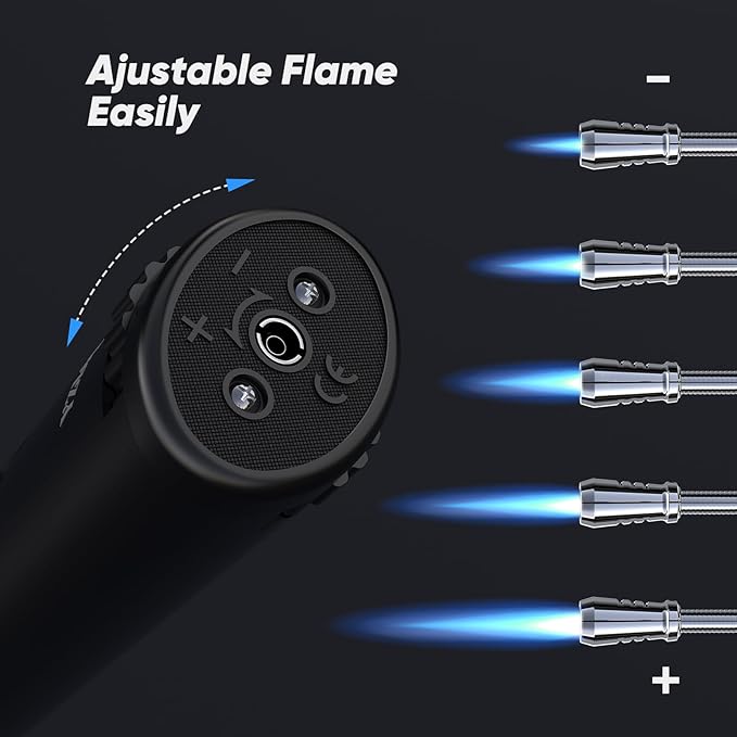 Butane Lighter Torch Long Lighter Refillable Lighter Windproof with Visual Fuel Window Flexible Extra Long Torch Lighter for Fireplace Candles (No Butane Included) (Orange, 1 Pack)