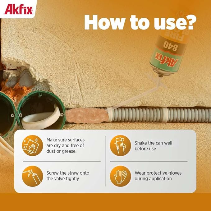 Akfix 840 Fire Block Spray Foam (2x12 Oz.)- Orange Color Fire Retardant Polyurethane Expanding Foam for Gap Filling, Insulation and Sealing on Window and Door, Fire Rated, Paintable | 12 Oz. 2 Pack