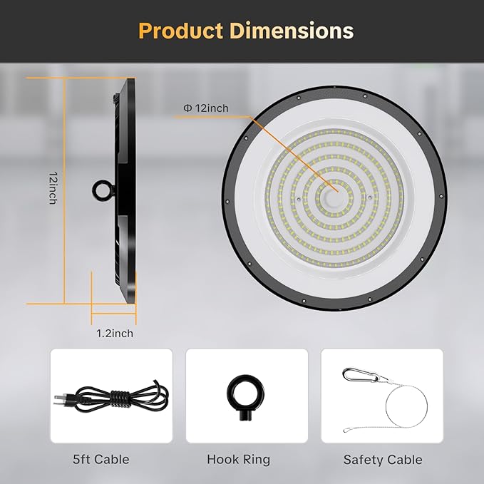 AIKVSXER LED High Bay Light UFO Shop Light 300W 45000LM 6000K Daylight Super Bright IP65 Waterproof for Warehouse Garage Barn Factory Workshop 5FT Cord with US Plug 6 Pack