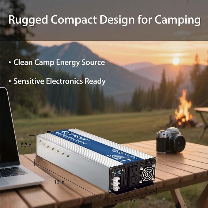 XYZ INVT 3500W Pure Sine Wave Inverter 24V to 120V AC, 7000W Peak Power - Portable Power Converter for Solar System, Off-Grid Home, RV, Truck & Camping