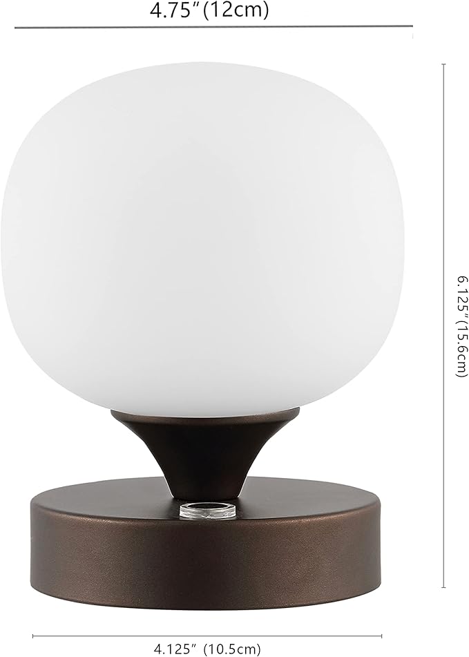 JONATHAN Y 6.13" Oil Rubbed Bronze Modern Cordless Rechargeable LED Table Lamp, Frosted White Glass Shade, Touch Dimmable Mini Accent Light for Bar, Bedroom, Nightstand JYL7112A