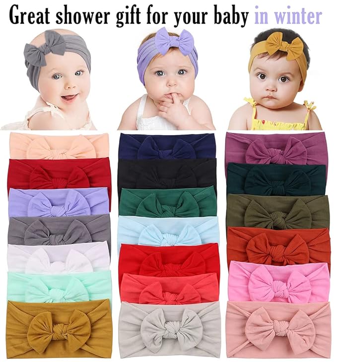 AKOAK 1 Pack Solid Color Skin-friendly Baby Headband Elastic Soft Nylon Headband Cute Baby Bow Headband (Orange)
