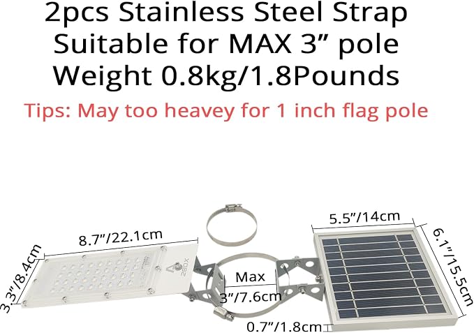 Flag Pole Light Solar Powered Outdoor Waterproof Auto Work Dusk to Dawn 36LED Cool White for Max 3inch Pole Flood Spot Lights American Bright for Outside Garden Yard Patio