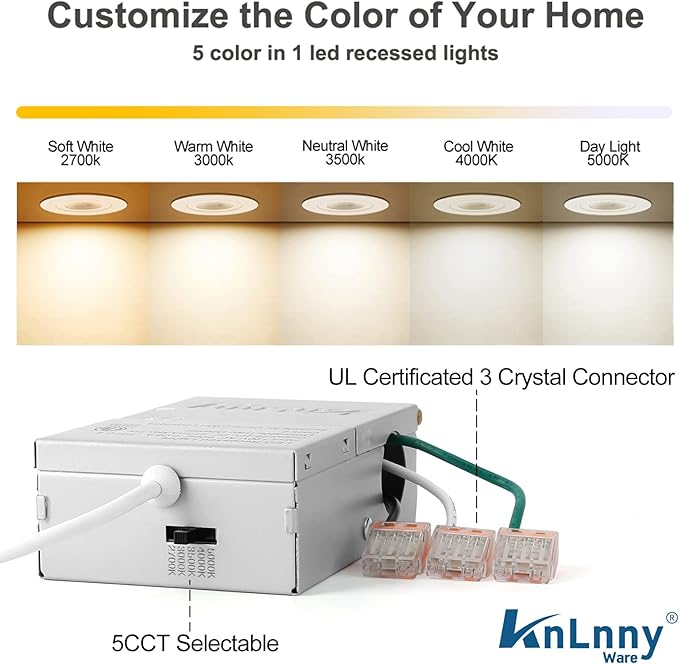 KnLnny Ware Bronze 4 Inch Led Gimbal Recessed Lights 6 Pack, Eyeball Soffit Lights with Junction Box,5CCT Selectable,9W 750LM,Dimmable