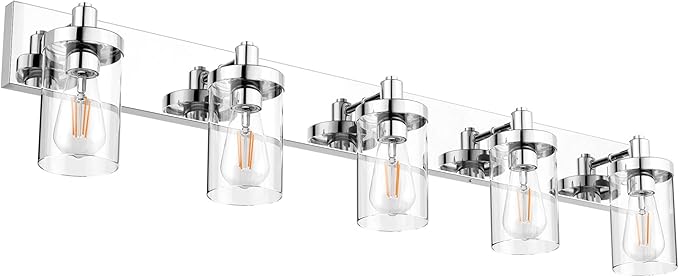 Aipsun Chrome Bathroom Light Fixtures 5 Light Bathroom Vanity Light Stainless Steel with Clear Glass Shade(Exclude Bulb)