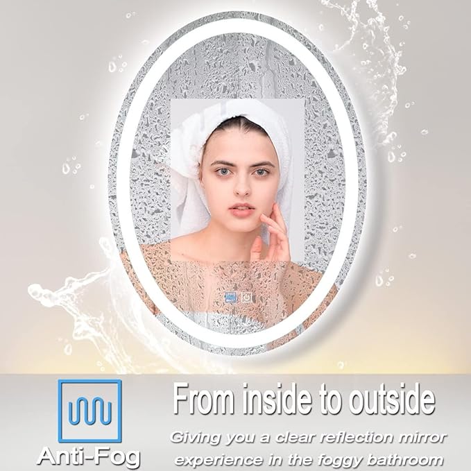 28 x 36 Inch Oval LED Vanity Mirror with Lights 3 Color Dimmable Memory Front Back Light 36 Oval Lighted Mirror for Bathroom Makeup Salon Wall Mount AntiFog 36in Ovals Smart Light up Mirrors