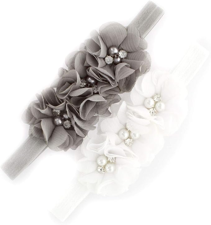 My Lello Flower Headbands Baby - Girls - Toddler Fabric Beaded Stretchy Elastic Pair