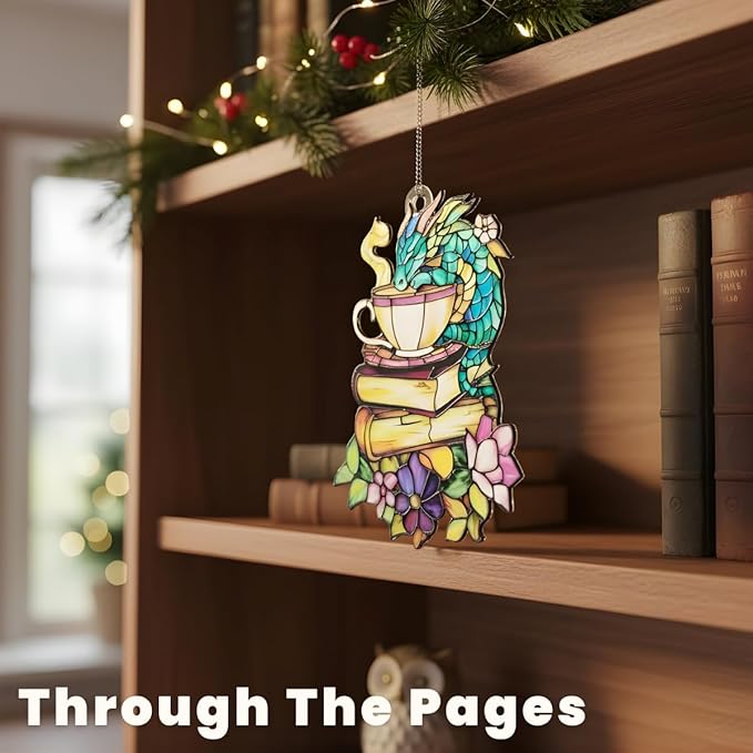 Reading Fairy Christmas Ornament Bookish Acrylic Suncatcher Stained Glass Effect Window Hanging for Book Lover Fantasy Reading Nook Decor Gift for Librarian Readers
