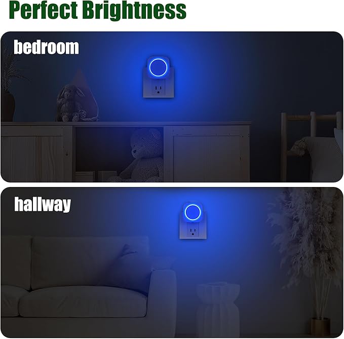 Blue Night Lights Plug in to Wall,4 Packs Dimmable Night Light with Auto Dusk to Dawn Sensor,Soft Glow Night Light for Bathroom, Bedroom,Hallway, Stairs, Kitchen,Blue