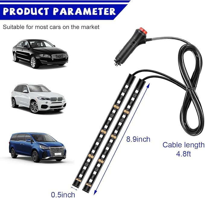 povtii Car LED Strip Light, 24 LED RGB Auto Under Dash Interior Atmosphere Lights, Cigarette Lighter Decorative Lamp Ambient Night Light, Universal Lighting Kit Car Accessories (Red)