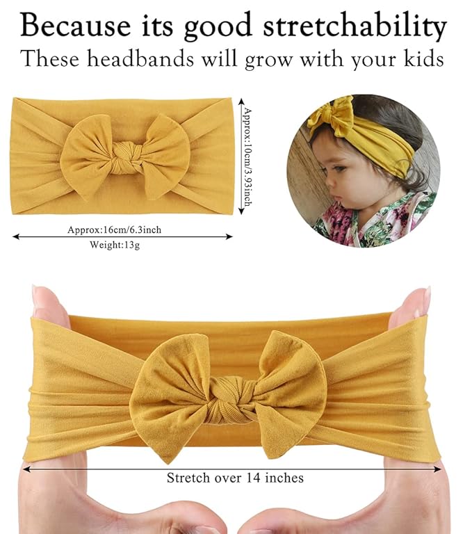 AKOAK 1 Pack Solid Color Skin-friendly Baby Headband Elastic Soft Nylon Headband Cute Baby Bow Headband (Green)