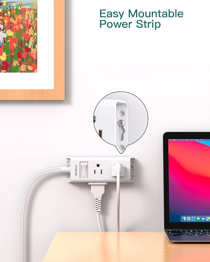 Cruise Ship Essentials, Flat Plug Power Strip, Addtam 1 ft Ultra Flat Extension Cord with 6 Outlets Extender, No Surge Protector for Cruise Ship, Travel, Dorm, Home Office, ETL Listed