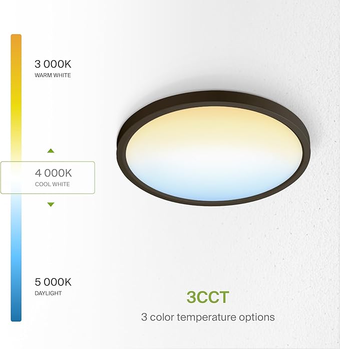 ASD LED 9" Round Flush Mount Light | 18W 1460LM 3000-5000K 120V | 3CCT, Dimmable, Ultra Slim, ETL Listed | Thin Surface Lamp, Bedroom Ceiling Lighting | Bronze, 6 Pack