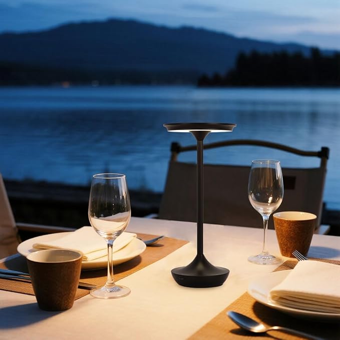 2 Pack LED Rechargeable Cordless Table Lamps,Portable Outdoor 6000 mAh Battery Operated Table Light Touch Control 3 Color Dimmable Waterproof for Patio/Cofee/Restaurant/Camping/Dining/ Bedroom-Black