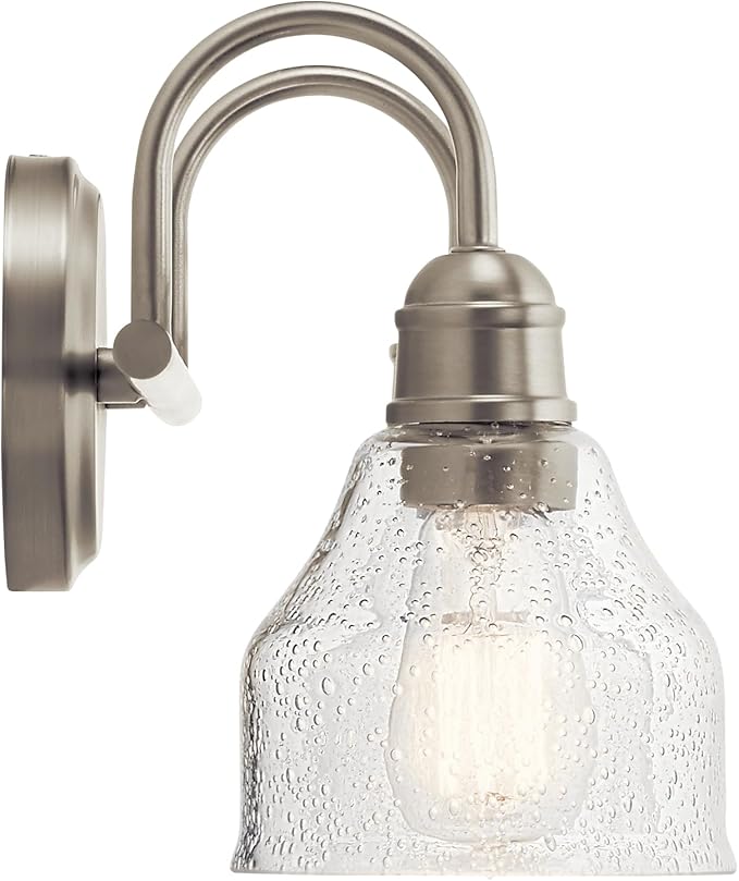 Kichler Avery 14.75" Vanity Bath Light In Brushed Nickel, Vintage 2-Light Bathroom Wall Mount Fixture with Clear Seeded Glass, (14.75" W x 9.25" H), 45972NI