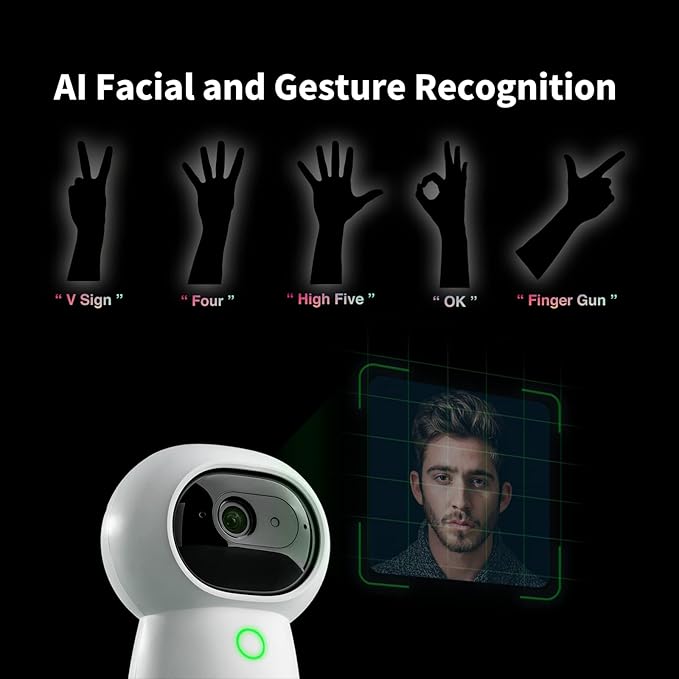 Aqara 2K Security Indoor Camera Hub G3, AI Facial and Gesture Recognition, Infrared Remote Control, 360° Viewing Angle via Pan and Tilt, Works with Alexa, HomeKit Secure Video, Google Assistant, IFTTT
