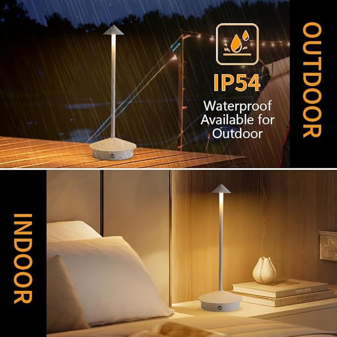 Cordless Table Lamp, 5000mAh Rechargeable Battery Powered LED Desk Lamp, Portable Touch Control Outdoor Table Lamps,3 Color Dimmable Light for Restaurant, Patio, Bedroom, Night Lamp (White)