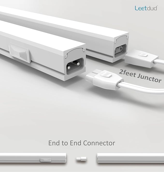 Leetdud Under Cabinet Lighting Plug in, 24 Inch 2 Pcs, Linkable AC120V 3CCT 3000K/4000K/5000K Ultra Slim, LED Under Cabinet Lights for Counter Light, Kitchen, Shelf, Sink, Workshop, Desk, White