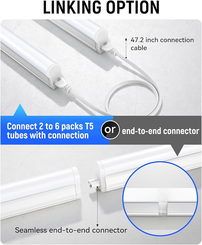 (4 Pack) 4FT T5 LED Shop Light,6500K,20W,2300LM(Super Bright White) Linkable LED Integrated Fixture,Garage Ceiling and Cabinet Light,Strip Light,Corded Electric with ON/Off Switch