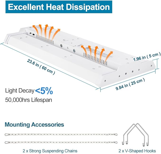 4-Pack High Bay LED Shop Lights 200W 2FT 28000LM, 200W/150W/100W Selectable, 4000K/5000K Adjustable, 100-277V, Linear High Bay Lights for Warehouse Workshop Supermarket Stadium, ETL Listed