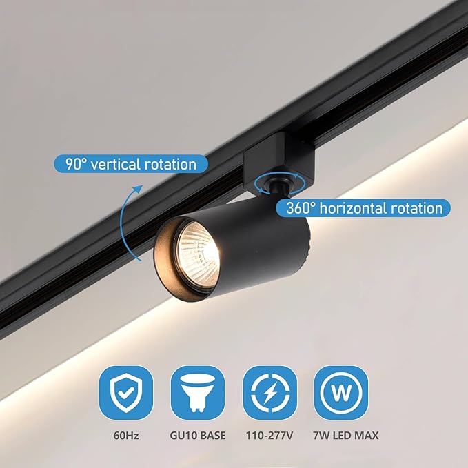 6-Light LED Track Lighting Kit with 6.6FT H Track Lighting Rails & Floating Canopy Connector, GU10 Track Light Kit, Modern Kitchen Track Lighting Fixtures Ceiling Spot Light, Black (No Bulbs)