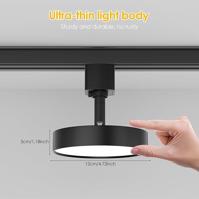 Diffuse LED Track Lighting Heads H Type Track Light Heads Dimmable Kitchen Track Lighting Fixtures Ceiling, Compatible with H Track Rails - Flicker Free CRI90+ 3000K 12W 1000lm, 1 Pack Black