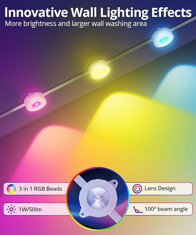 Smart Permanent Outdoor Lights, 100ft with 72 LED RGB String Lights, IP67 Waterproof Eaves Light with 44 Scene Modes for Halloween Christmas Birthday Holiday Party, APP/Voice/Remote Control
