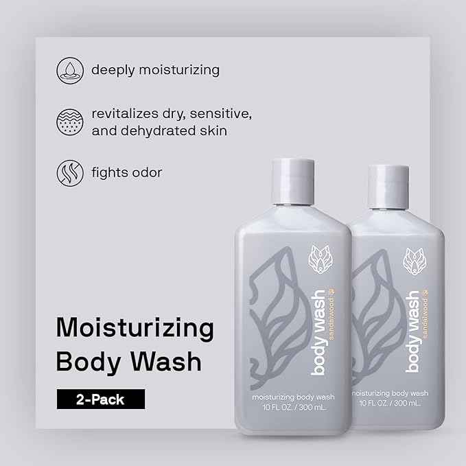 Black Wolf 2-Pack Moisturizing Body Wash Bundle - Mens Hydrating Bodywash for Dry, Dehydrated, & Sensitive Skin - Hyaluronic Acid, Aloe Vera, & Jojoba Oil Body Cleanser Help Remove Oil & Dirt