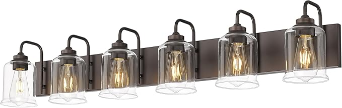 zeyu 44 Inch Farmhouse Bathroom Vanity Lights, 6-Light Bathroom Light Fixtures with Clear Glass Shade, Oil Rubbed Bronze Finish, ZSL72B-6W ORB