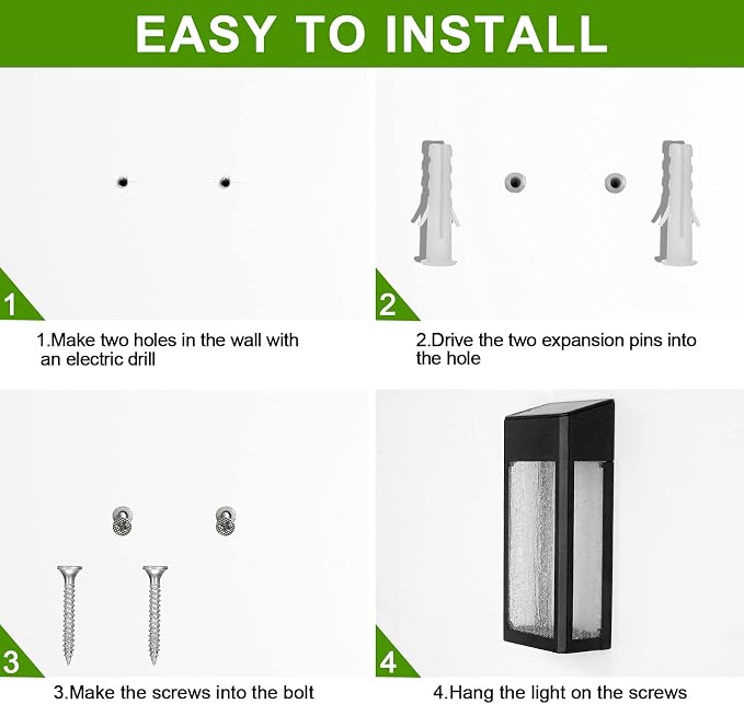 GOODFOEVER 4 Pack Solar Fence Lights Solar Post Accent Light/Wall Light for Outdoor, Yard, Fence, Porch and Garage, Body in Aluminum and Glass Waterproof