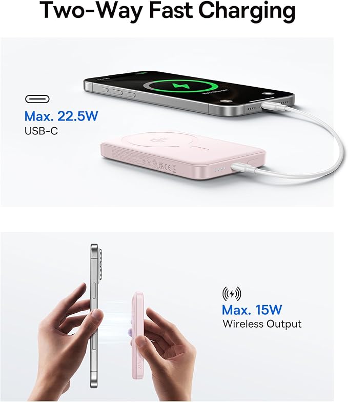 Baseus for MagSafe Portable Charger, Qi2 Certified 15W Wireless Magnetic Power Bank 10000mAh with USB-C Cable 22.5W PD Charging, Battery Pack Compatible with iPhone 17/16/15/14/13 Pro/Pro Max Series