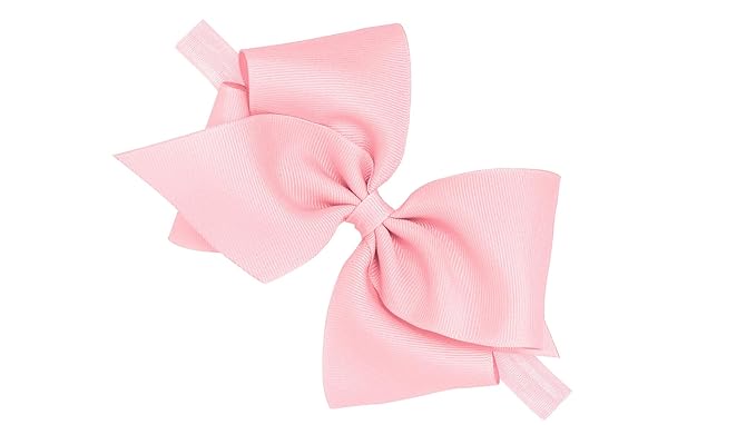 Wee Ones Girls' Classic Grosgrain Hair Bow on a Matching Baby Hair Band, For All Hair Types, Mini King Bow, 0-6 Months, Light Pink