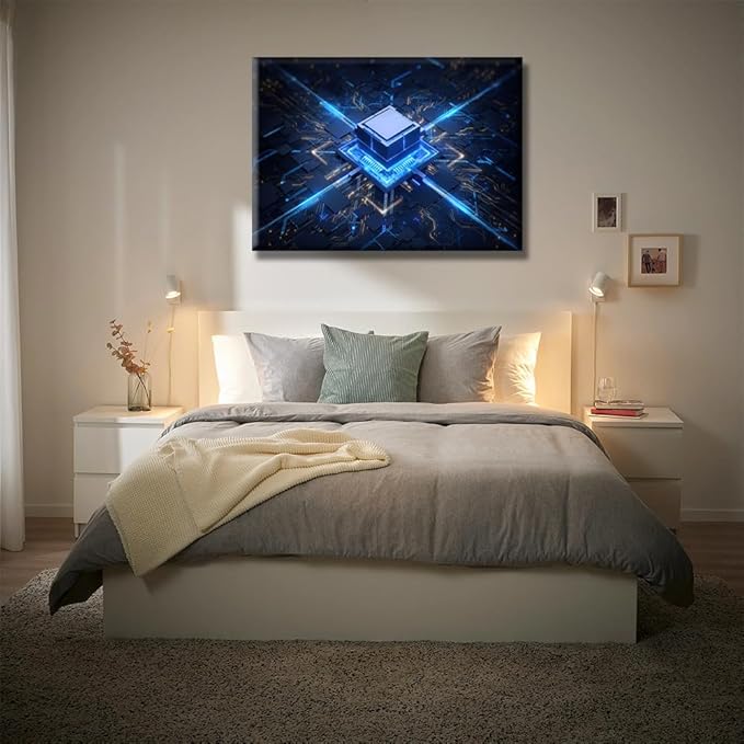 LSIUHWUWI Canvas Wall Art Motherboard Digital Chip Wall Art for Living Room Circuit Board Wall Decor Art Wall Paintings CPU Concept Modern Artwork for Office Home Decor Ready to Hang 20x28 INCH