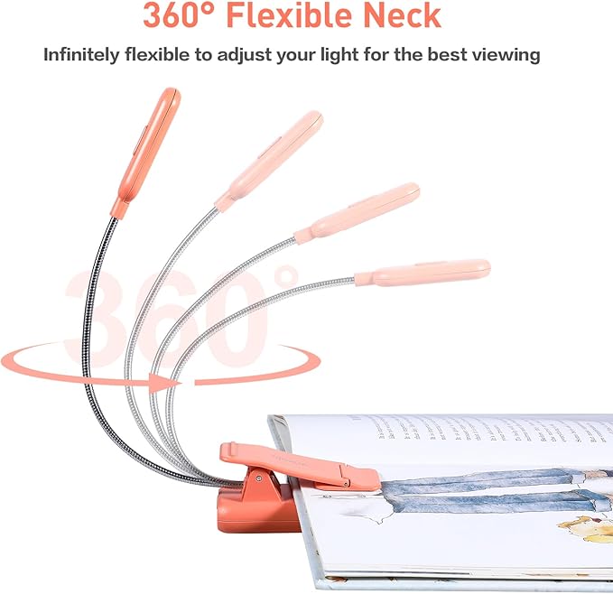 VAVOFO Rechargeable Book Light for Reading in Bed Kids, 7 LED Reading Light with 9-Level Warm Cool White Daylight, Eye Care Lamp with Power Indicator for Bookworms (Orange)