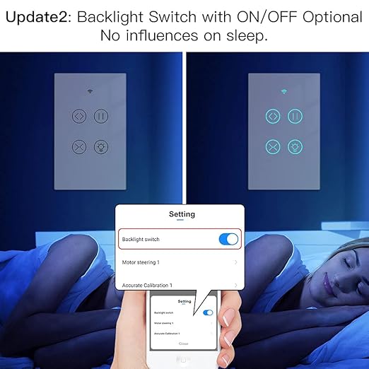 MOES 2.4GHz WiFi RF Smart Curtain Light Touch Switch Glass Panel Backlight ON/Off Wireless Remote Control with Tuya Smart Life App, Voice Control with Google Home Alexa, White