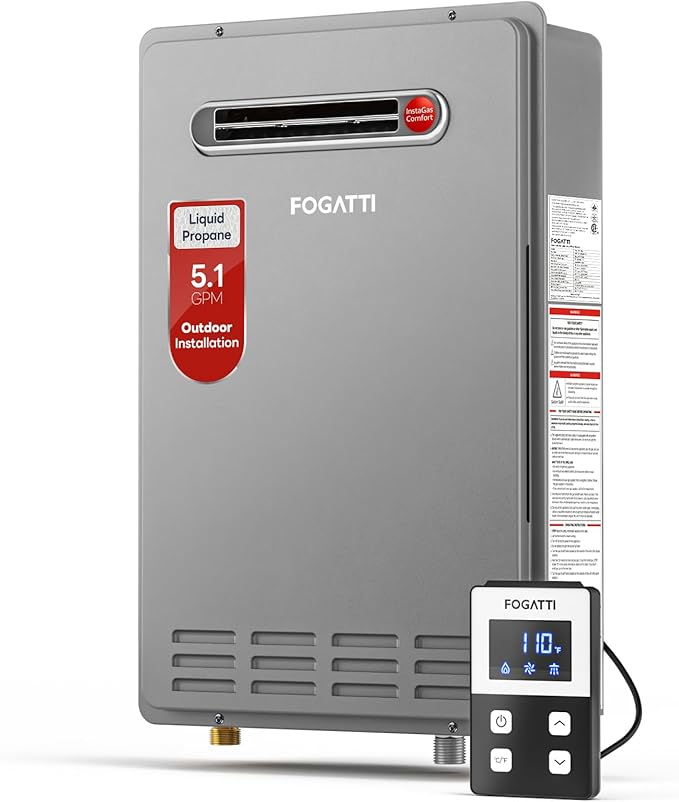FOGATTI Propane Gas Tankless Water Heater Outdoor - Max 5.1 GPM 120,000 BTU, CSA Certified Compact Design On Demand Instant Hot Water Heater - Instagas Comfort 120S Series