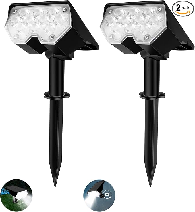 All-New Solar Spot Lights Outdoor Waterproof，20 LEDs Solar Flag Light with 2 Modes,Landscape Spotlights for Pathway, Patio, Garden, Trees,Flag,Pool (2 Pack,White Light)