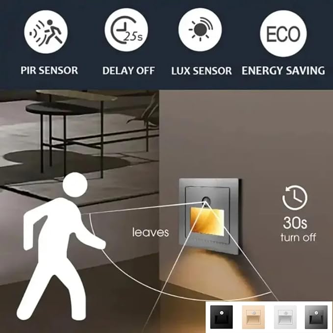 6 Pack Recessed Motion Detector Sensor Led Stair Light Wall Lamp Sconce Lighting Step Stairway Aisle Lamps Basement Passage Footlights