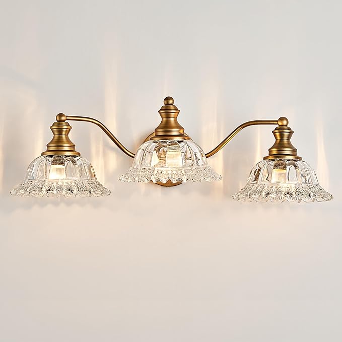 XIEDUN Vintage Bathroom Vanity Light Fixture 3 Lights Vanity Lighting Matte Antique Brass Vanity Light for Bathroom