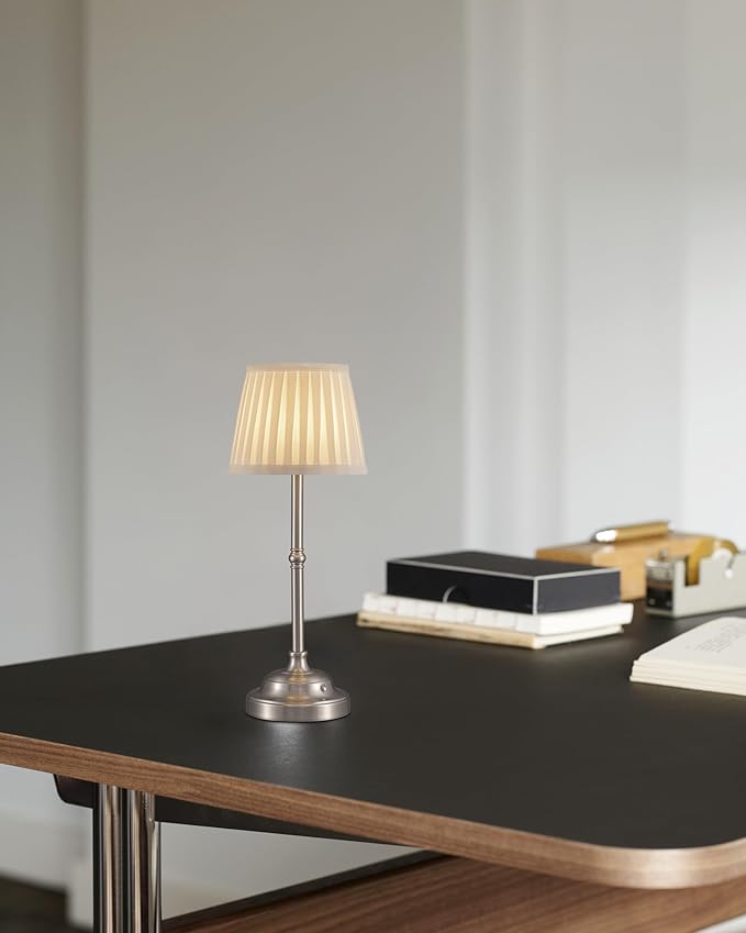 KDG Cordless LED Table Lamp Set of 2, Portables Fabric Shade Desk Lamps, 4000mAh Rechargeable Battery Powered Lighting, Dimmable Light for Dining Room, Bedroom, Bedside, Night Light, Balcony (Nickel)