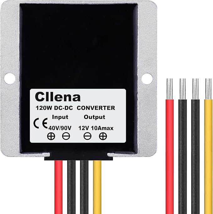Cllena DC 40V-90V to 12V Converter Voltage Regulator Reducer 48V 60V 72V Step Down to 12V 10A 120W Converter Waterproof Buck Transformer Power Supply for Golf Cart Club Car LED Light