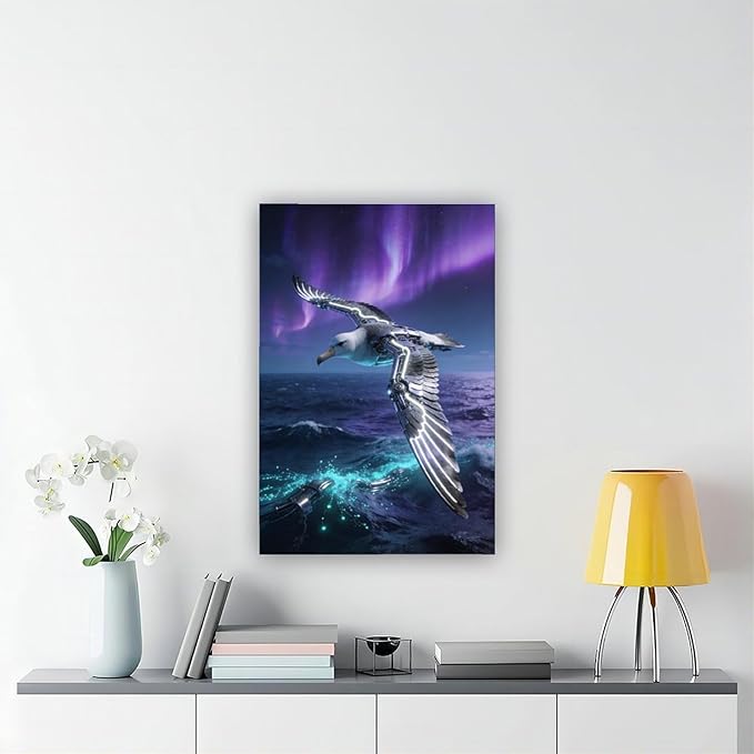 Framed Steampunk Mechanical Seagull Wall Art - Aurora Ocean Retro Poster for Bedroom Game Room Decor 20x30inch(50x75cm)