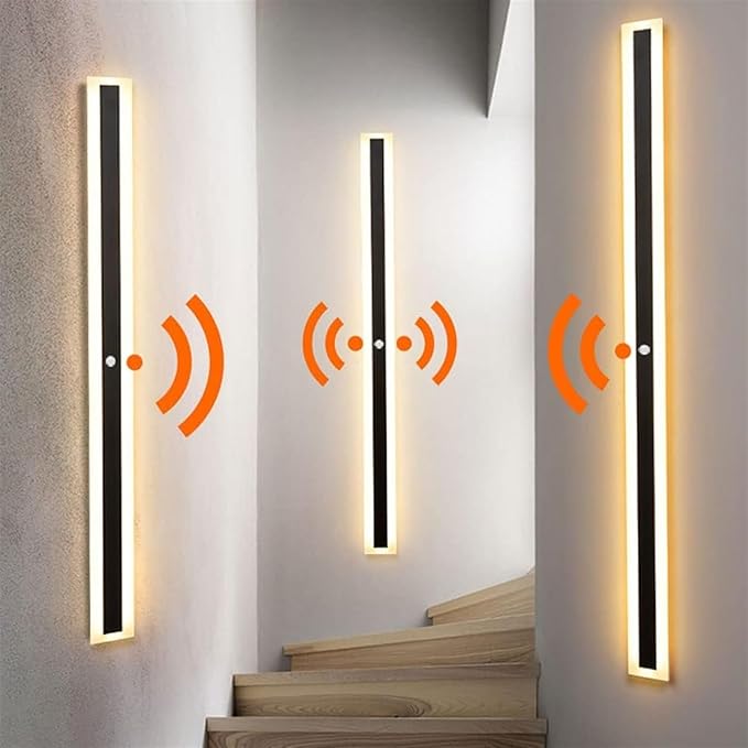 LED Motion Sensor Wall Light Strip Linear Wall Lamp, Indoor Human Body Motion Activated Sensor Wall Sconce Night Lights, Minimalist Bedroom Bedside Lamps for Hallway Oldsix-66(6000k,60cm)