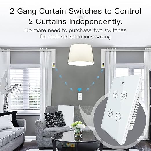 MOES Smart WiFi RF 2 Gang Double Curtain Blind Touch Switch for Roller Shutter Electric Motor Tuya Smart Life App, Voice Control with Google Home Alexa Voice Control, White
