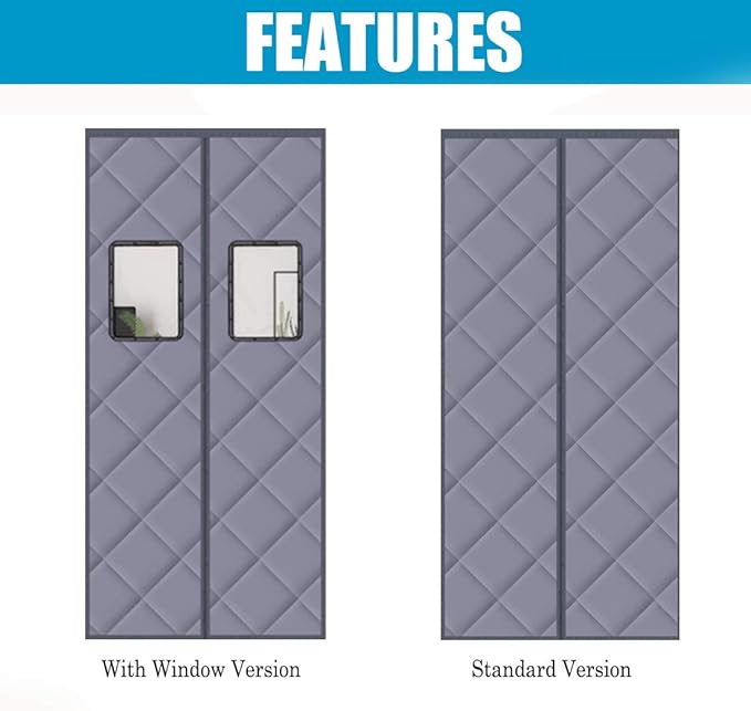 Magnetic Thermal Insulated Blackout Door Curtain Storm Wind Fleece Insulation Curtian Magnetic Screen Door with Thermal and Insulated Waterproof Noise Reduce 46"x82" Inch Black